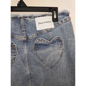 Juicy Couture Heart Pocket Midi Denim Skirt Medium Wash Low Rise Size 4